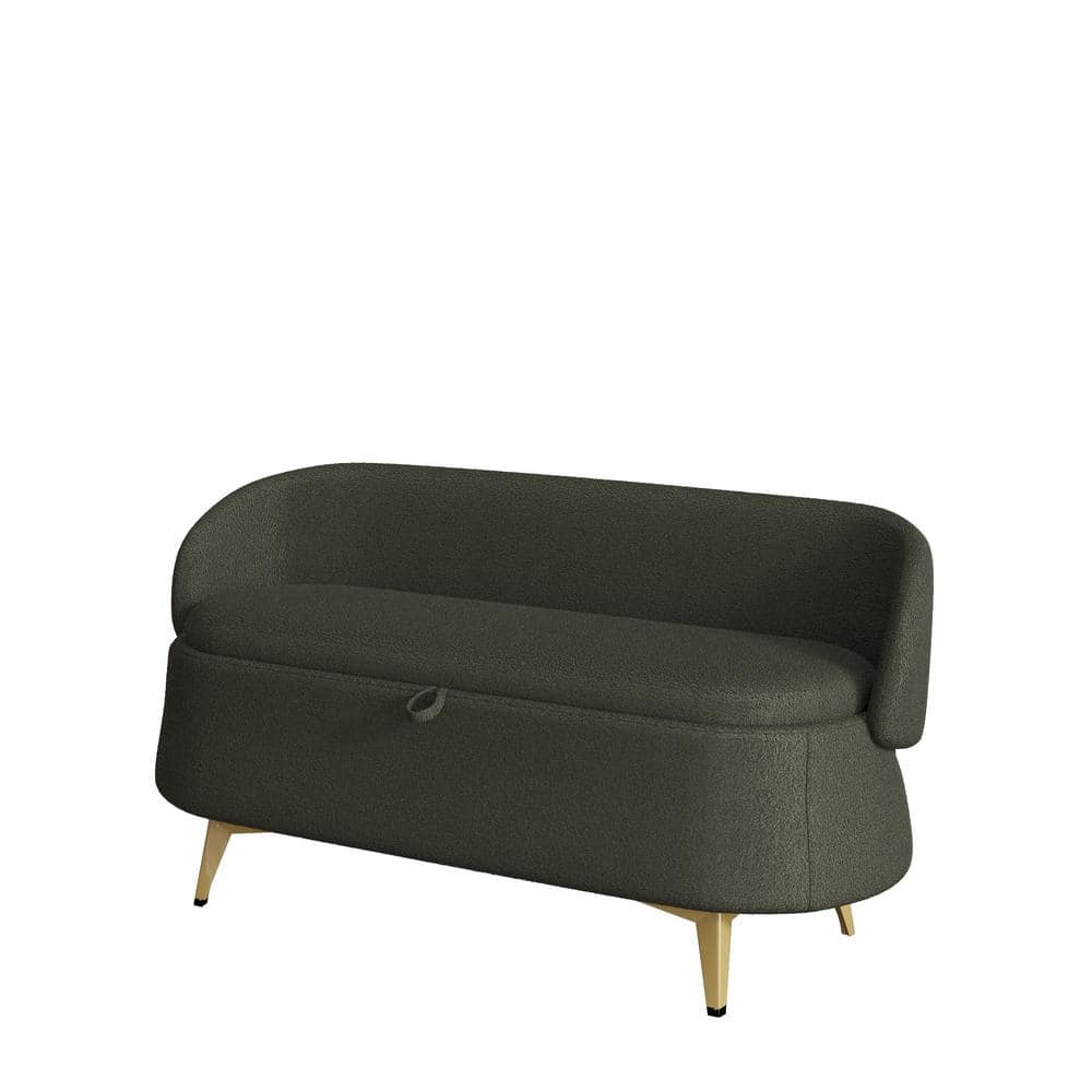 Green Teddy Fleece Dining Bench with Back 50 in. Multi-functional Long Rect