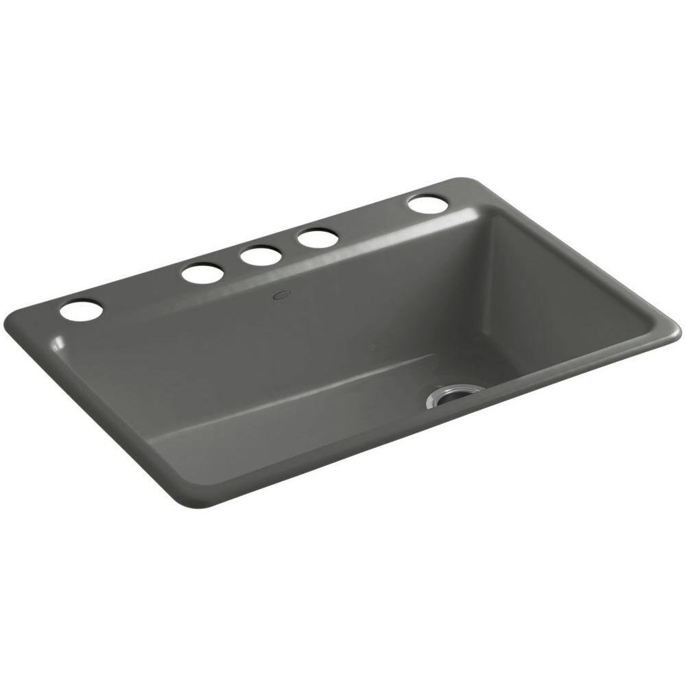 Thunder Grey Cast Iron Drop-In Single Bowl Kitchen Sink