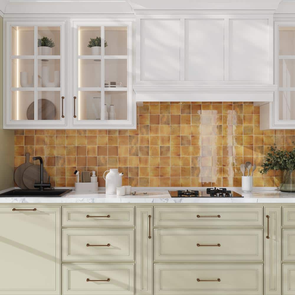 Antiek 4'' x 4'' Glossy Honey Orange Ceramic Tile