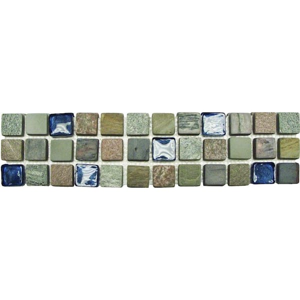 Mixed Slate/Metro Glass Listello 3 in. x 12 in. Floor and Wall Tile (1 in. ft. / piece)