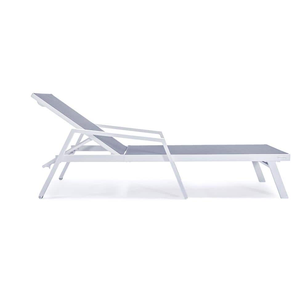 Gray Aluminum Patio Chaise Lounge Chair with Adjustable Backrest