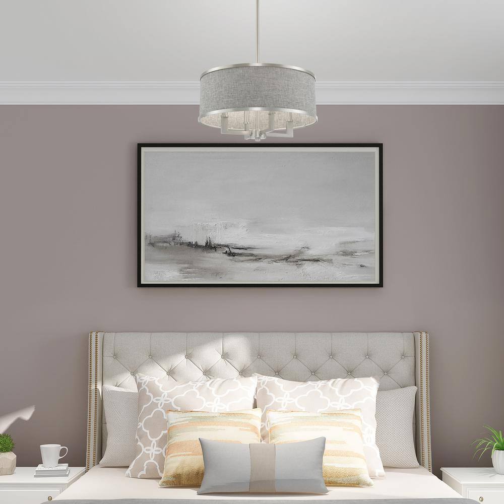 Brushed Nickel Mini Drum Chandelier with Gray Shade