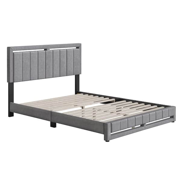 Senata Upholstered Linen Platform Bed, Queen, Gray