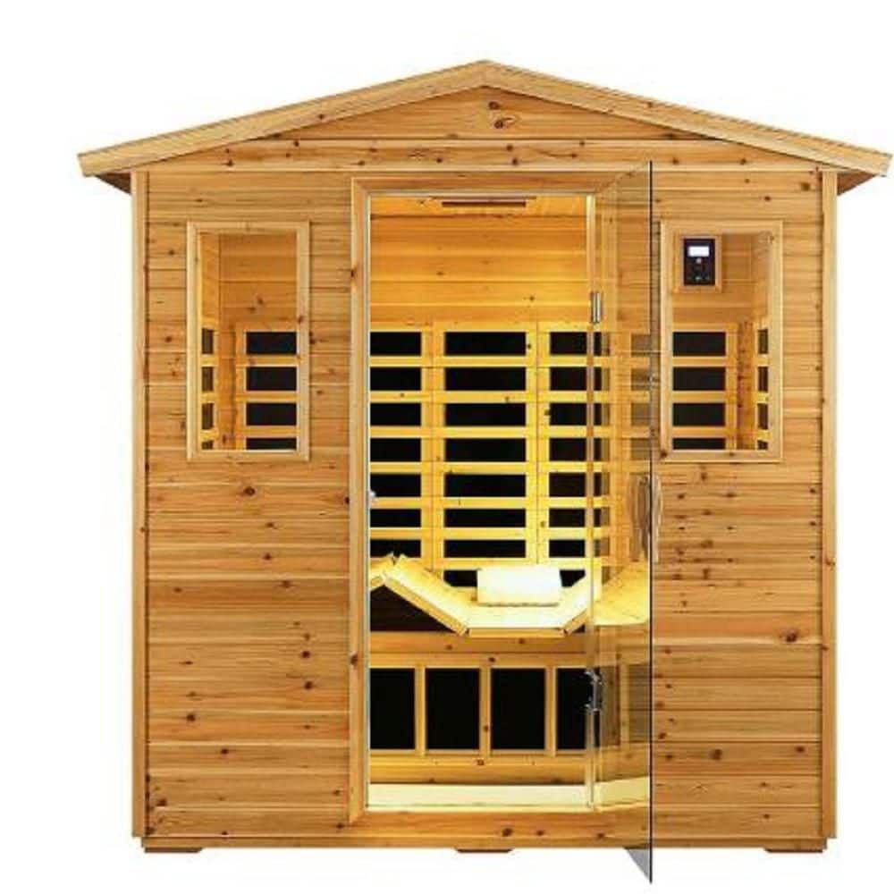 2-Person Outdoor Hemlock Infrared Sauna with Red Light Cedar Wood