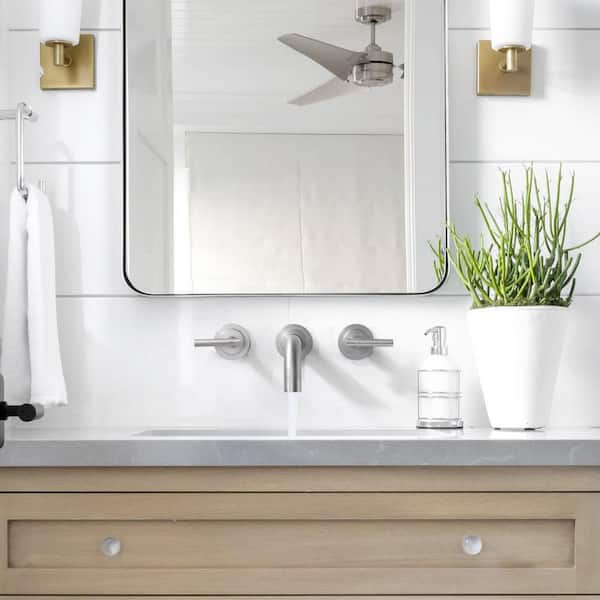 Double Handle Wall Mounted Bathroom Faucet with Rough-in Valve Included in Solid Brass Brushed Nickel