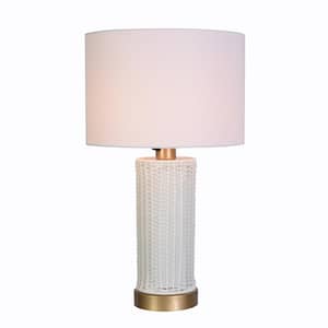 Maplebrook 27. 5 in. White and Gold Outdoor/Indoor Round Table Lamp