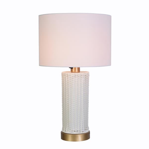 Hampton Bay Maplebrook 27. 5 in. White and Gold Outdoor/Indoor Round Table Lamp