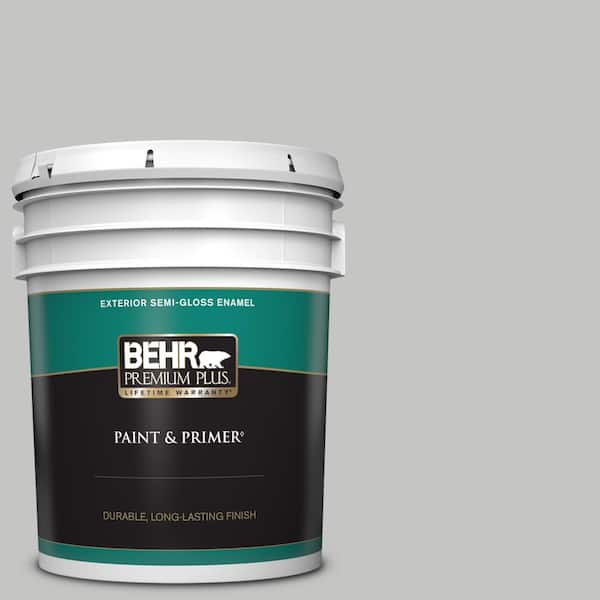 BEHR PREMIUM PLUS 5 gal. #N520-2 Silver Bullet Semi-Gloss Enamel Exterior Paint & Primer