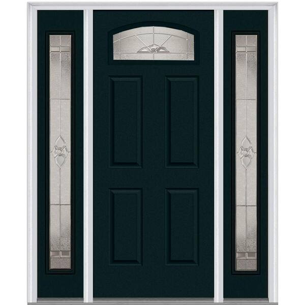 Milliken Millwork 36 in. x 80 in. Master Nouveau Right-Hand 1/4 Lite 4-Panel Classic Primed Steel Prehung Front Door with Sidelites