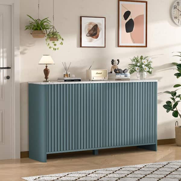 Blue 60.24 in. W Accent Storage Cabinet Sideboard with Adjustable Shelves and Fluted Doors