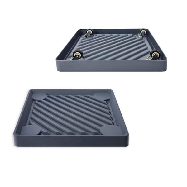 9.96 in. Resin Square Plant Caddy with Hidden Wheels Heavy Duty Rolling Plant Saucer for Potted Plants (2-Pack)