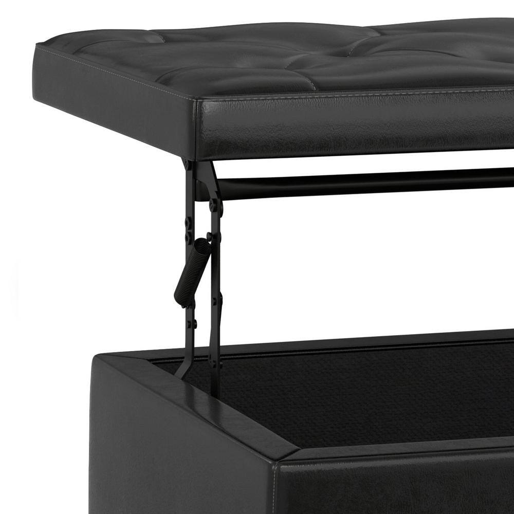 Hamilton Midnight Black Faux Leather Tufted Storage Footstool