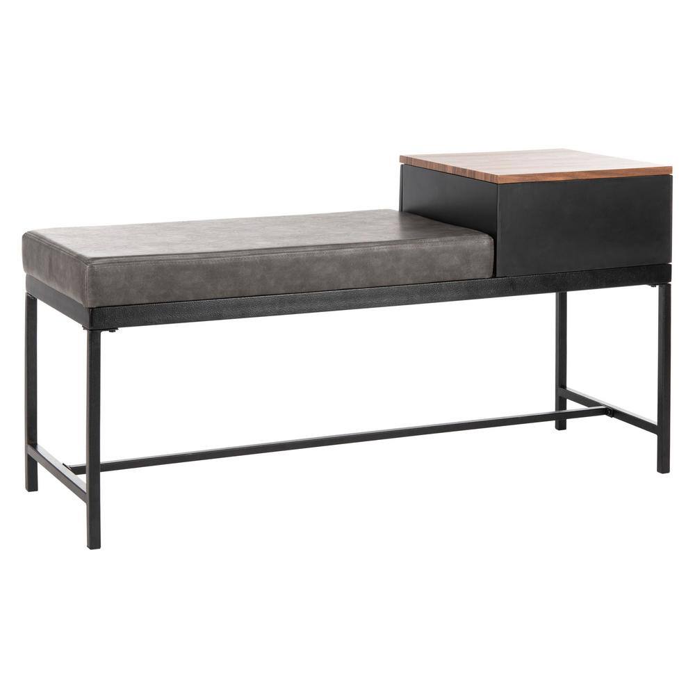 Maruka Light Brown and Black Wood Storage Bench