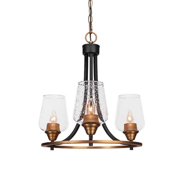 Unbranded Madison 3-Light Matte Black and Brass Cluster Chandelier for Dinning Table w/5 in. Clear Bubble Glass No Bulbs Included