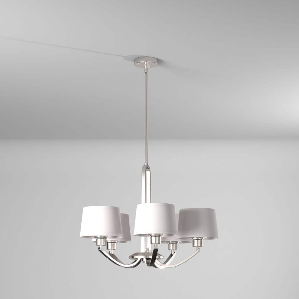Satin Platinum 5-Light Drum Chandelier with White Fabric Shade