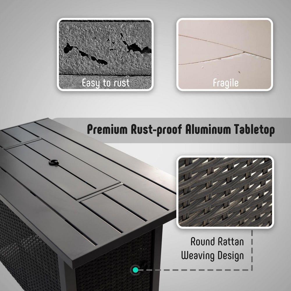 43-Inch Black Steel and Aluminum Gas Fire Pit Table
