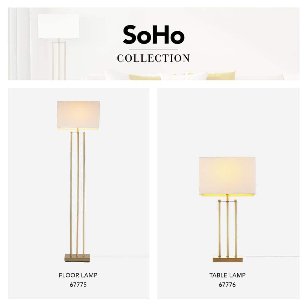 62" Matte Brass Floor Lamp with White Linen Shade