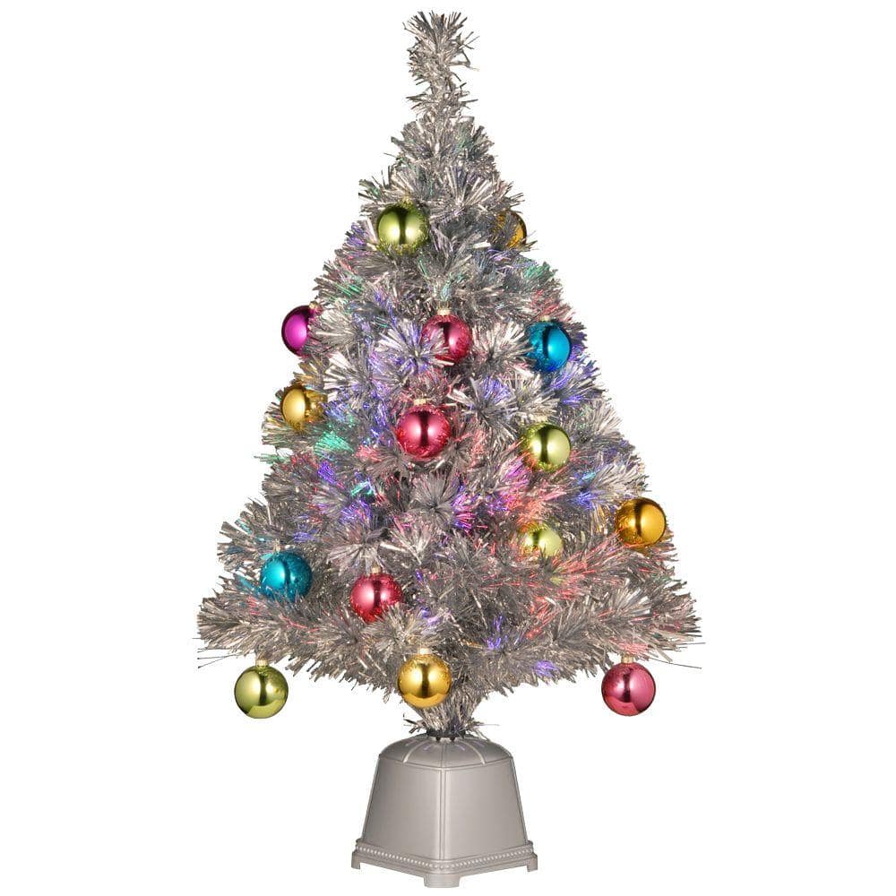 SZOX7-100L-48 National Tree 48 Inch Fiber Optic Ornament Fireworks Tree with Gold Top Star and Multicolored Lights in Gold Base