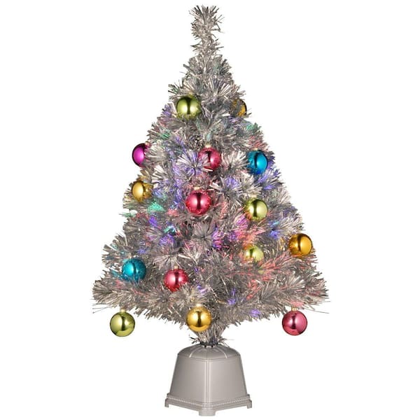 National Tree Company 32 in. Silver Fiber Optic Fireworks Ornament Artificial Christmas Tree