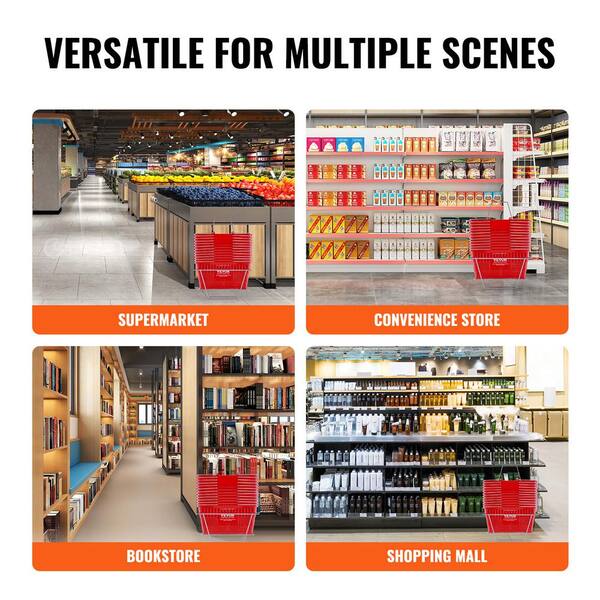 thumbnail interactive-video image 1 of 12-Pack Portable Shopping Baskets With Stand – 21L Red Grocery Baskets, Handle & Stand Included 1 of 6