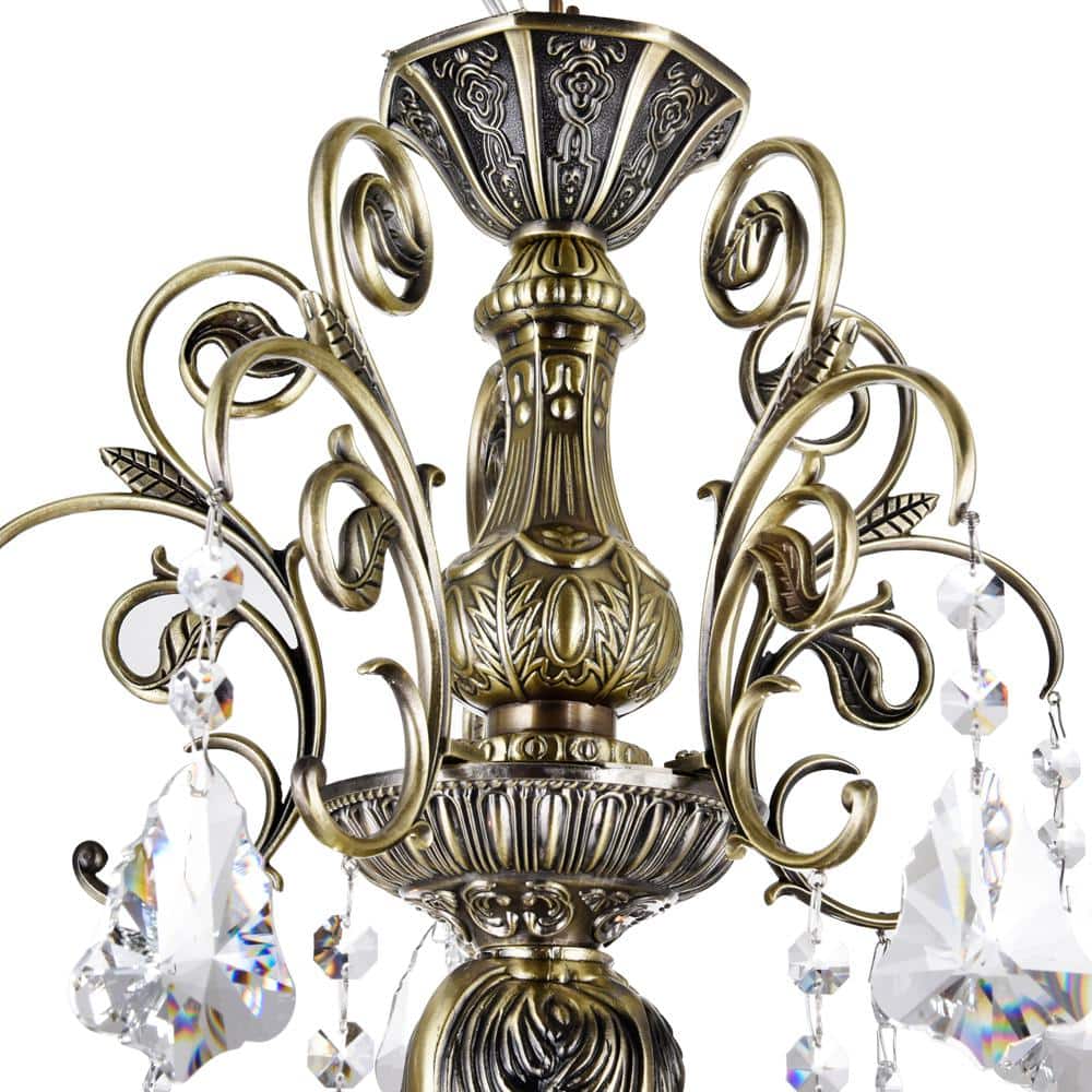Antique Brass and Crystal 6-Light Mini Chandelier