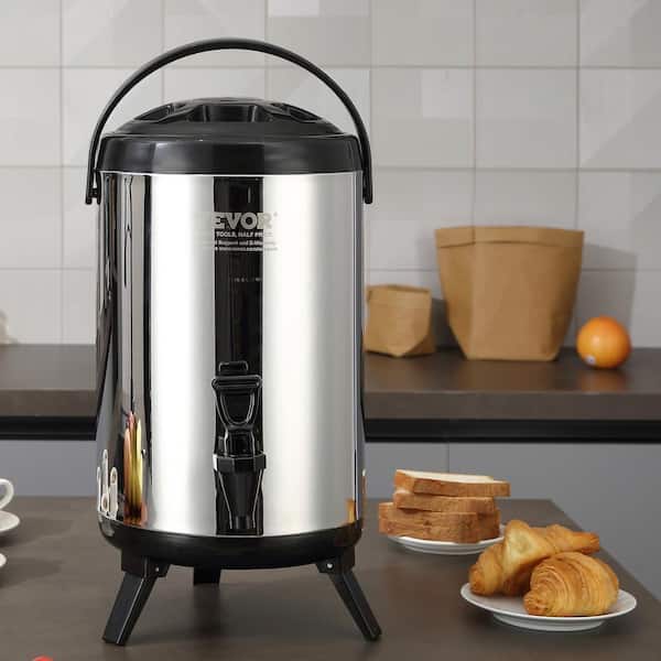 Stainless Steel Insulated Beverage Dispenser 2.4Gal. 9.2L Hot and Cold Drink Food-grade for Restaurant shop (silver)