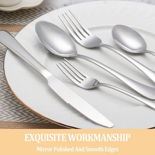 30-Piece Stainless Steel Silverware Flatware Set with Forks Knifes Spoons Service for 6 Home Kitchen Restaurant, Silver