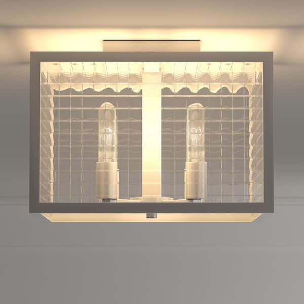 12 in. 3-Light Brushed Nickel Flush Mount with Etched Clear Glass Shade