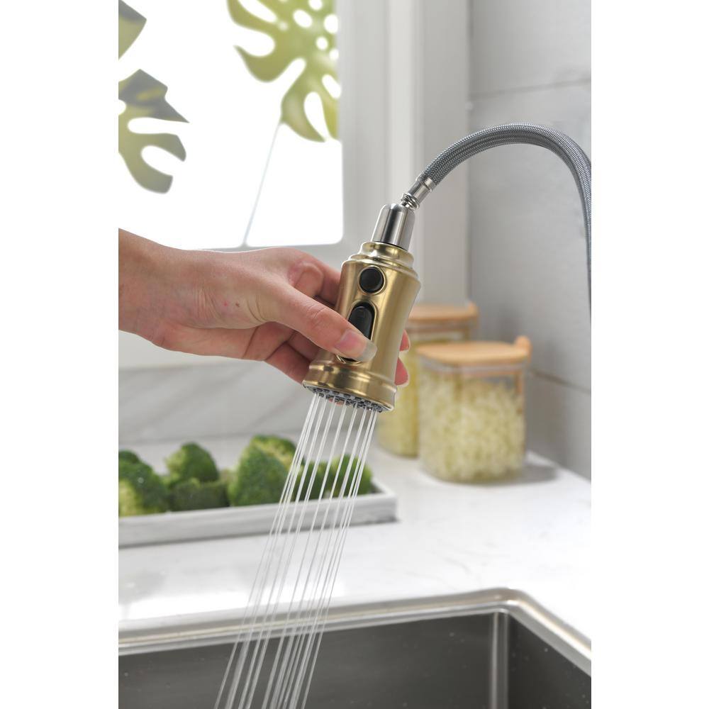 Brushed Gold Stainless Steel Pull-Out Spray Kitchen Faucet