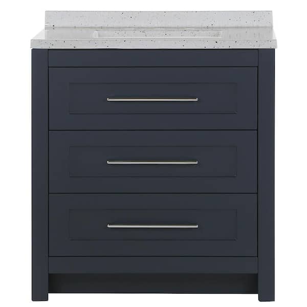 MOEN Genta 30 in. W x 19 in. D x 35 in. H Single Sink  Bath Vanity in Deep Blue with Silver Ash Cultured Marble Top