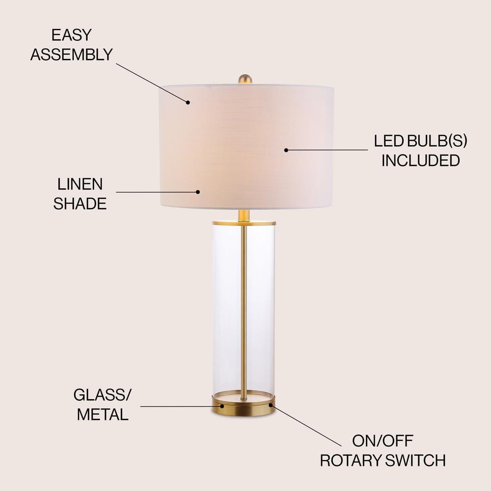 Collins 29" Clear Glass and Brass Table Lamp with White Drum Shade