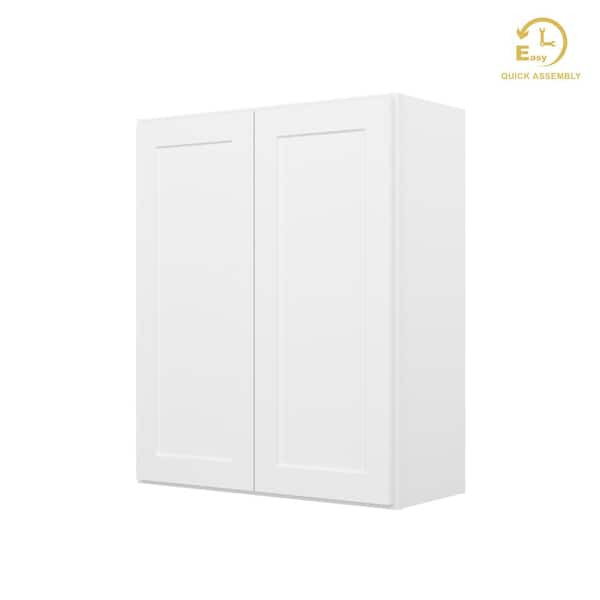 RoomyLife Easy-DIY 30 in. W x 12 in. D x 36 in. H Ready to Assemble Wall Kitchen Cabinet in Shaker White 2-Doors-2 Shelves