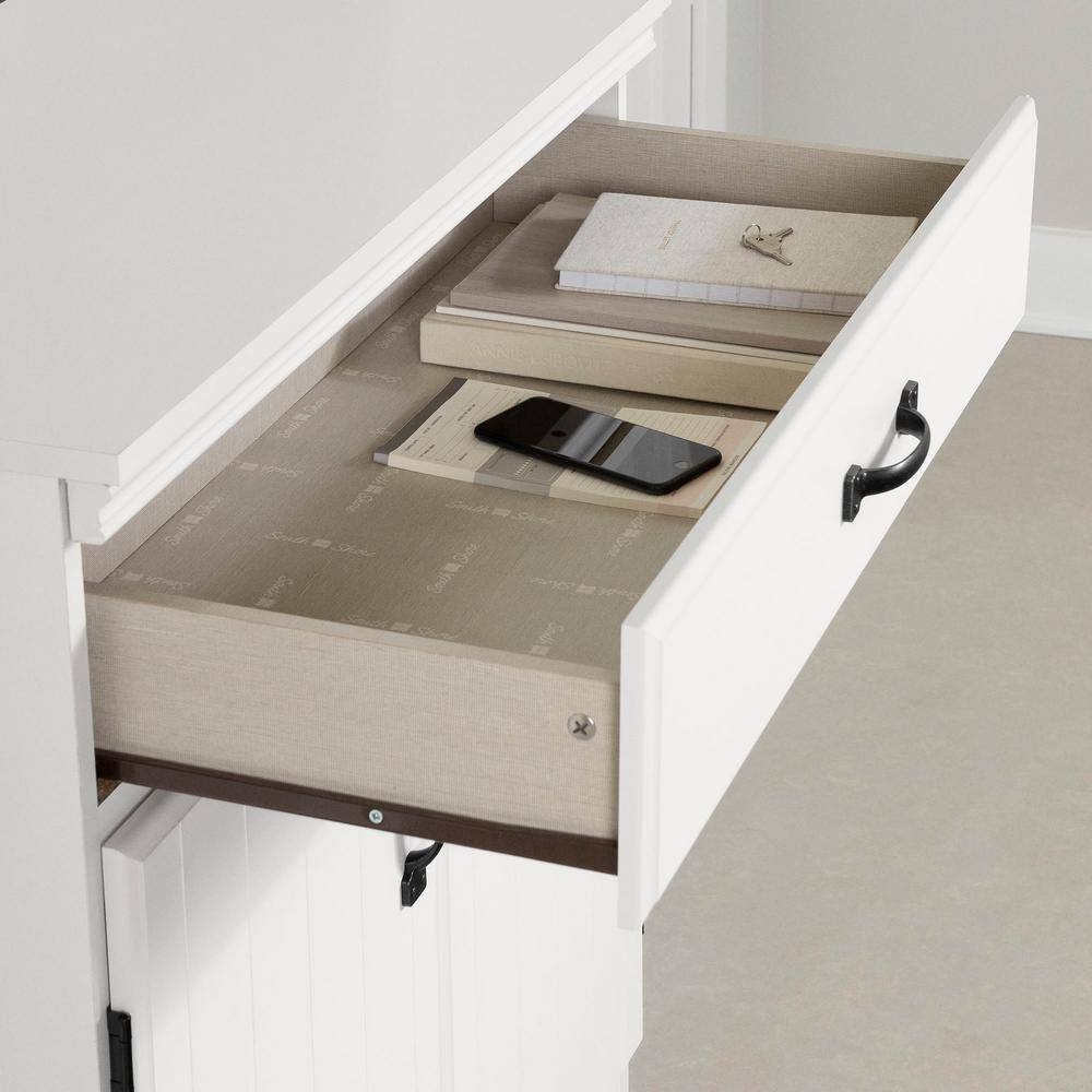 Pure White Farmhouse Entryway Cabinet with Adjustable Shelving