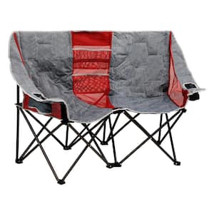 Outdoor Metal Frame Gray Double Seat Camping Chair Beach Chair with Side Pocket