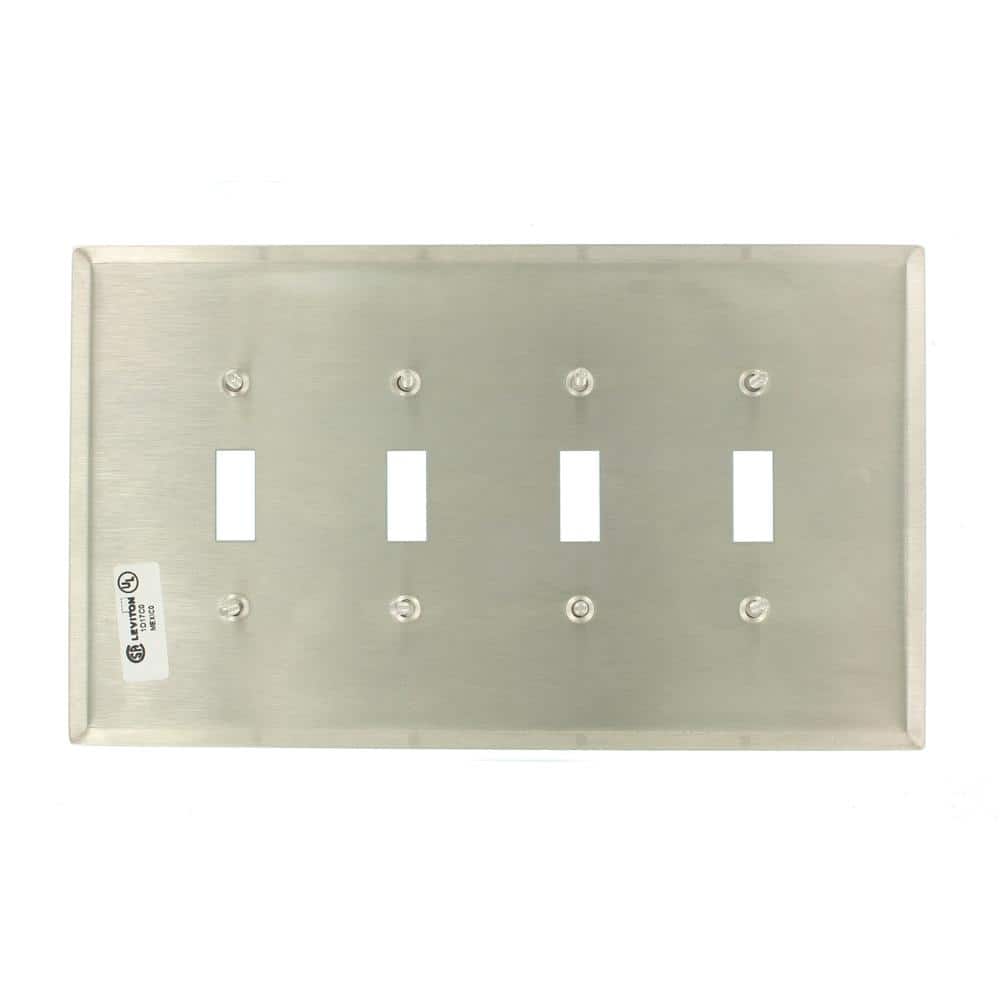 Oversized Stainless Steel 4-Gang Toggle Switch Wallplate