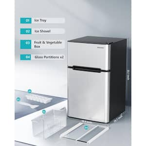 20 in. 3.2 cu. ft. Mini Refrigerator in Silver with Compact Freezer, 7 Temperature Control, Low Noise, 3D Cooling