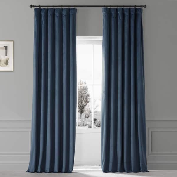 Signature Varsity Blue Plush Velvet Hotel Blackout Curtain - 50 in. W x 96 in. L (1 Panel)
