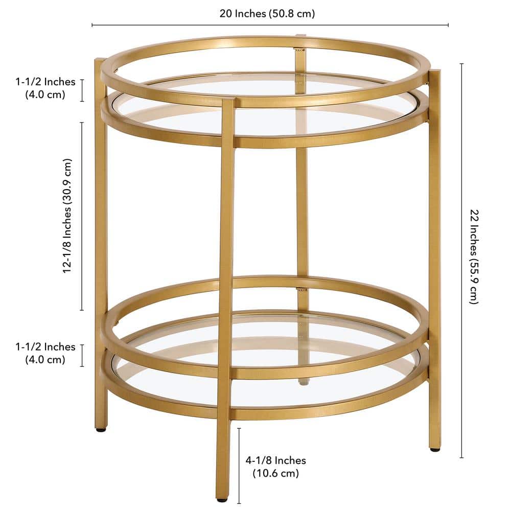 Modern Brass 20" Round Metal & Glass Side Table
