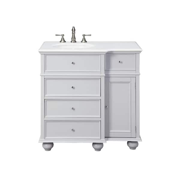 Hampton Harbor 36 in. W x 22 in. D x 35 in. H Single Sink Freestanding Bath Vanity in Gray with White Marble Top