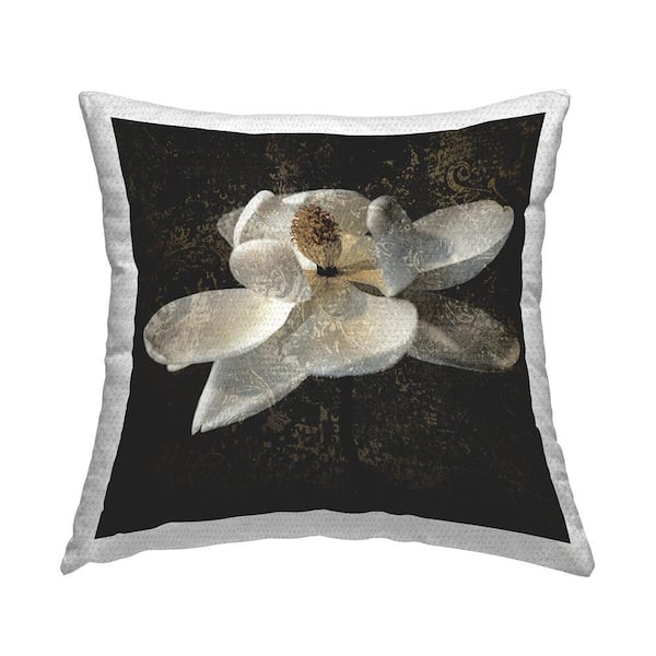 Vintage Pattern Flower Black Square Outdoor Throw Pillow