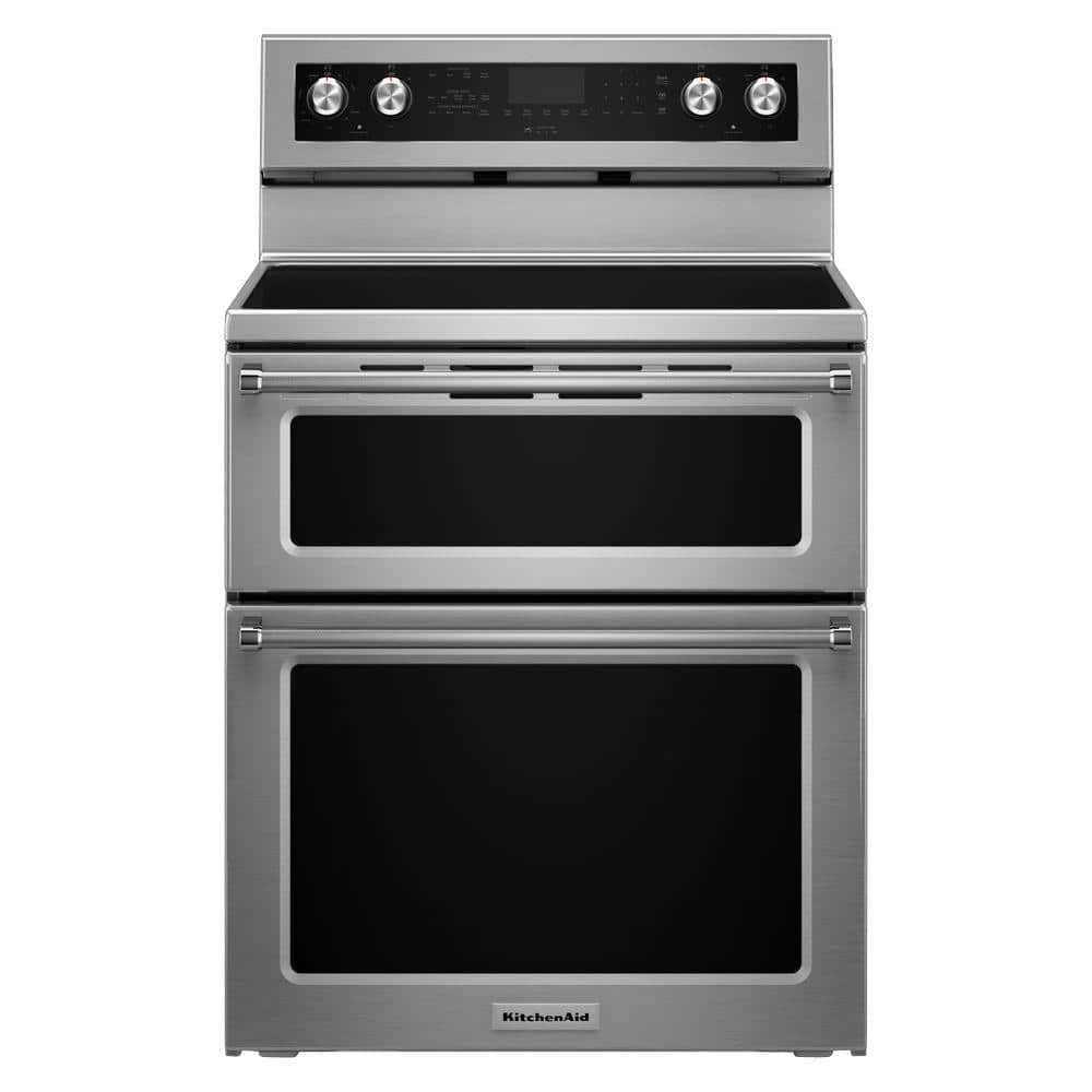 KitchenAid 6.7 cu. ft. Double Oven Electric Range with Self-Cleaning Convection Oven in Stainless Steel KFED500ESS The Home Depot