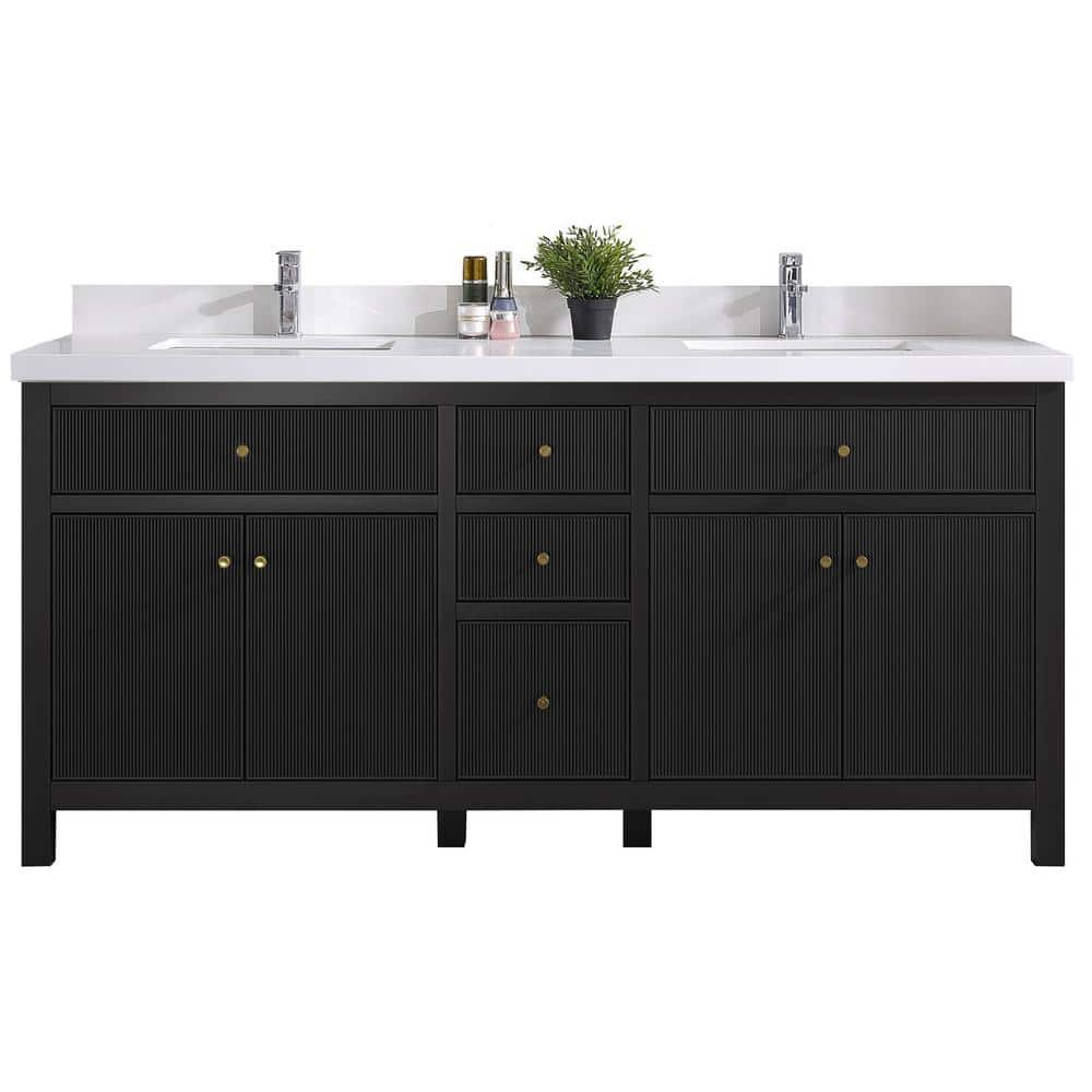 Sonoma 72 in. W x 22 in. D x 36 in. H Double Sink Bath Vanity in Black with 2 in. White Quartz Vanity Top -  Willow Collections, SON_BLK_WHQZ_72