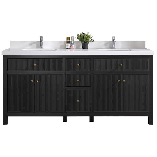 Willow Collections Sonoma 72 in. W x 22 in. D x 36 in. H Double Sink Bath Vanity in Black with 2 in. White Quartz Vanity Top