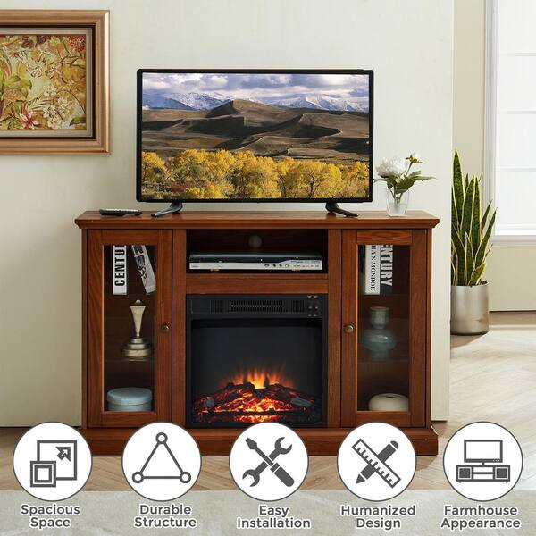 GOOD u0026 GRACIOUS 47.5 in. Espresso Electric Fireplace TV Stand Fits TV's up  to 55 in. with 2-Tier Adjustable Glass Storage Shelves HDJHBLTVS01 - The  Home Depot