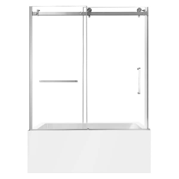 59.8 in. x 31.9 in. Acrylic Rectangular Alcove Soaking Bathtub with Left Drain in White/Brushed Nickel