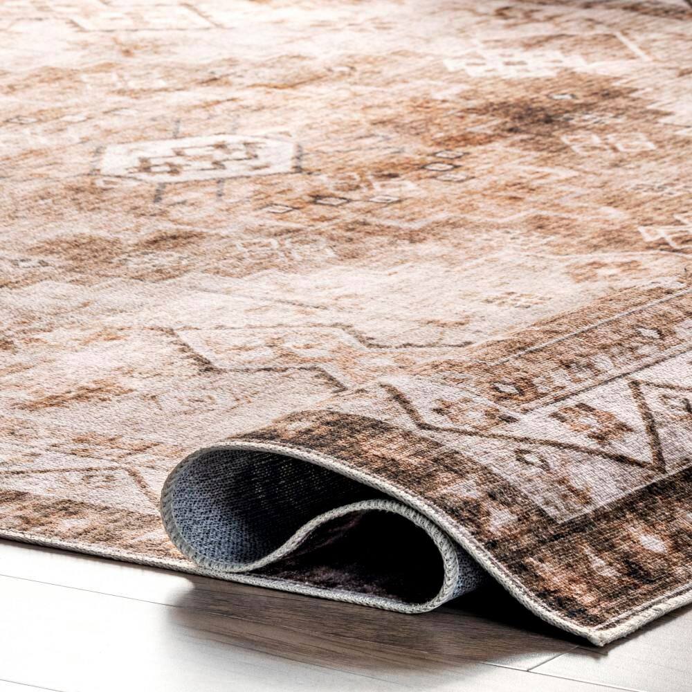 Jessamine Beige Geometric Washable Synthetic Area Rug