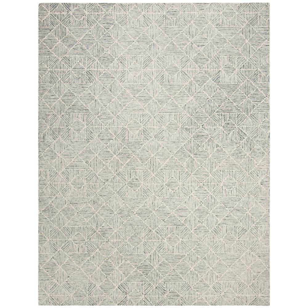 Handmade Round Green and Ivory Abstract Wool Rug
