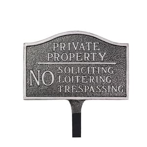 Private Property, No Soliciting, No Loitering Standard Statement Plaque with Lawn Stakes - Swedish Iron