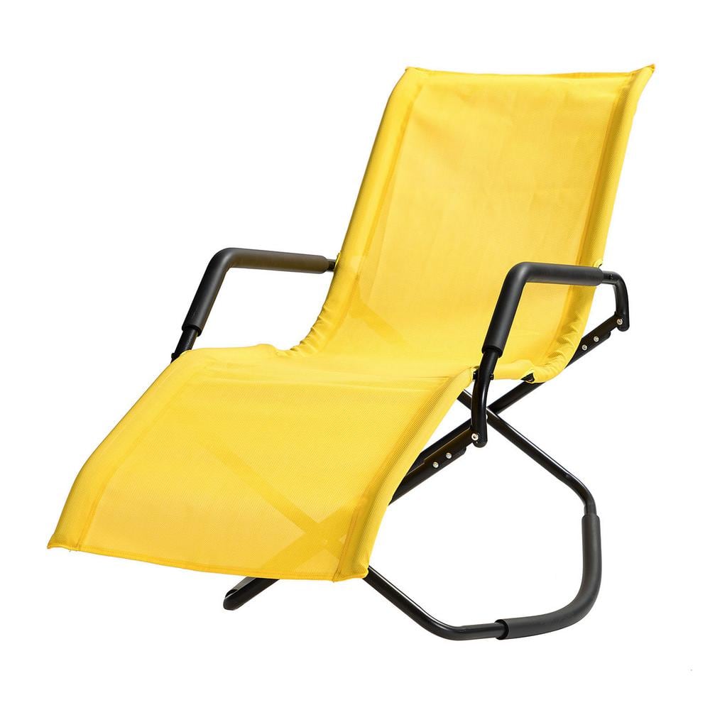 Tunearary Metal Outdoor Chaise Lounge Beach Folding Chair Yellow ...