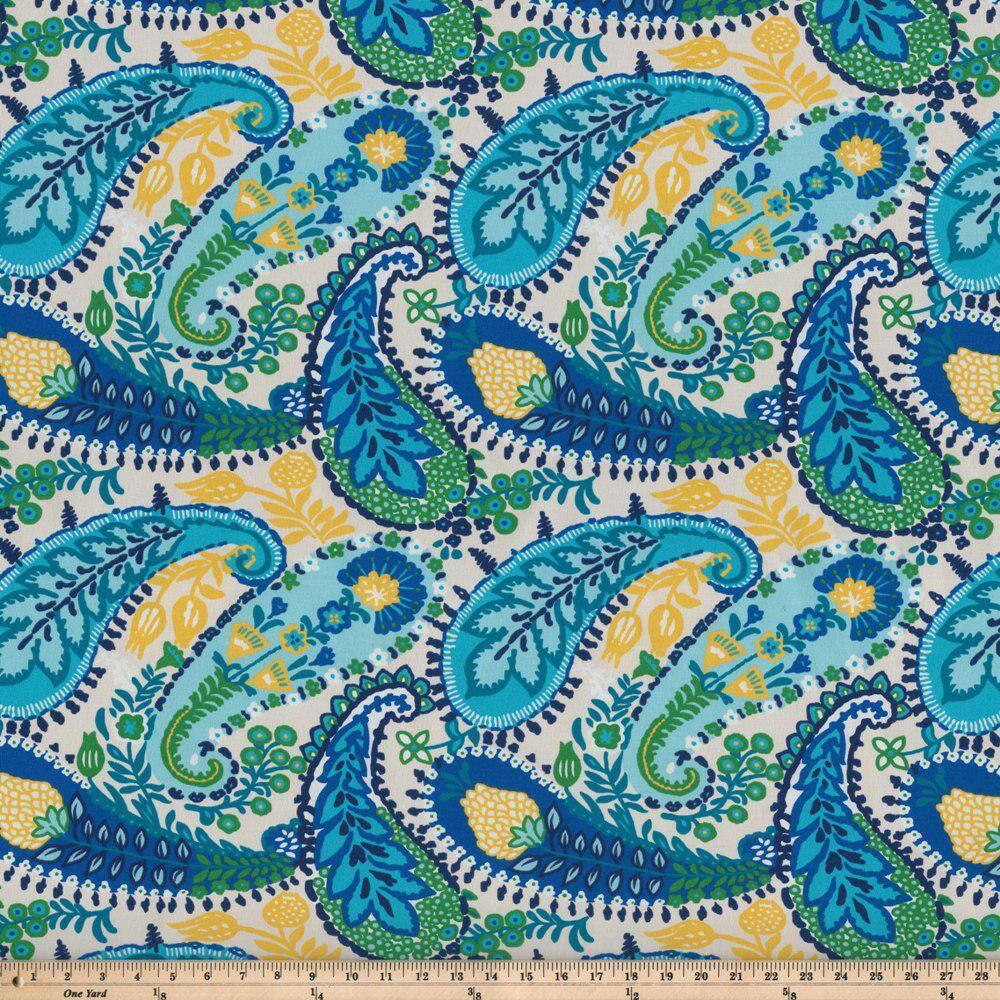 Amalia Paisley Blue 18.5" Square Outdoor Throw Pillows Set